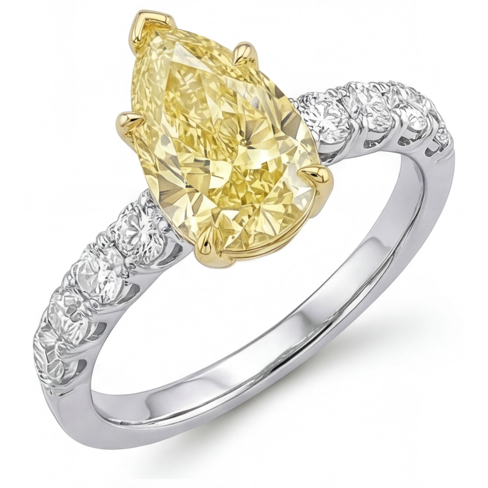 Echter Fancy Gelber Diamant Schmuck-Ring 1,5 Karat 14 Karat Zweifarbig Gold – Schrägansicht
