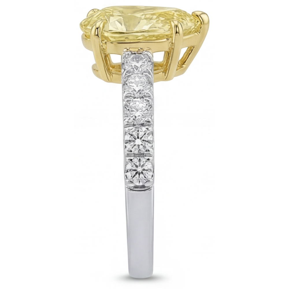 Fancy Gelber Diamant Tropfen-Schliff Schmuck-Ring in 14 Karat Zweifarbig Gold – Rückansicht