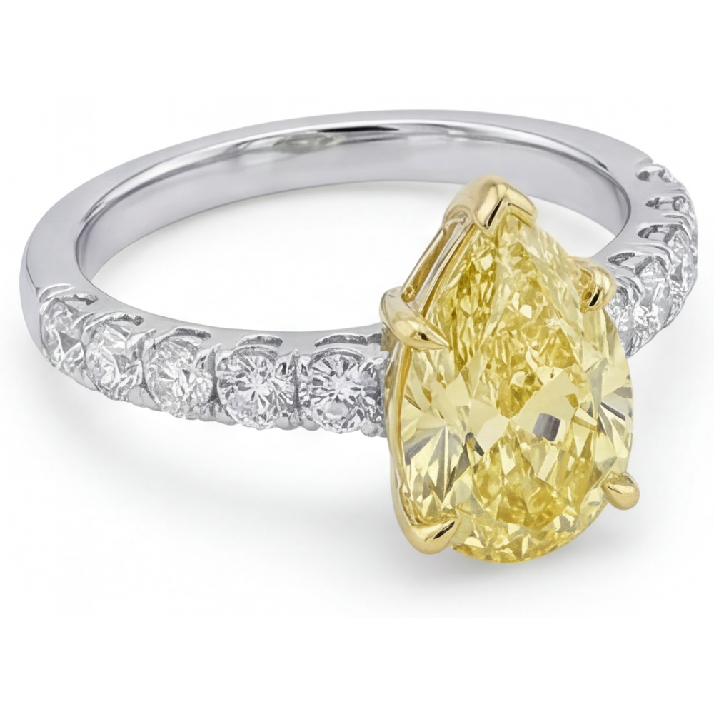 Tropfen-Schliff Fancy Gelber Diamant Ring in 14 Karat Zweifarbig Gold – Alternative Ansicht