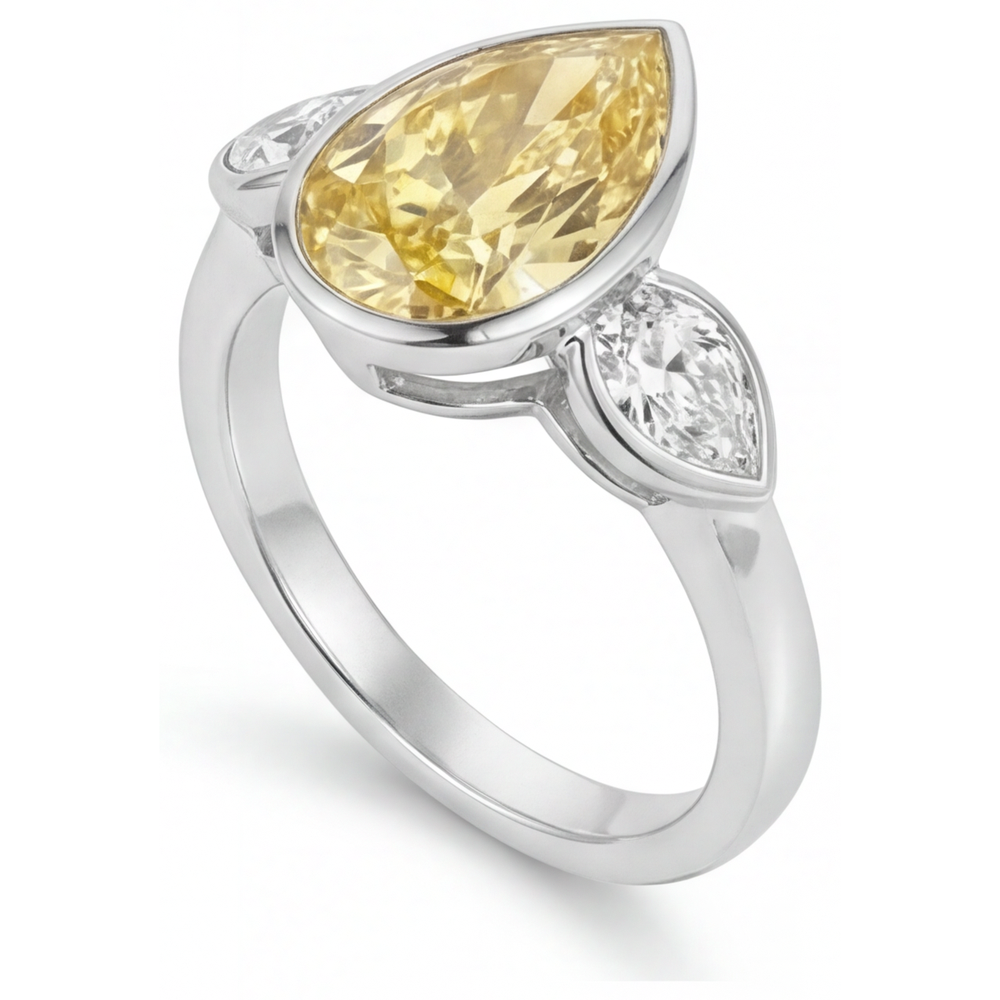 Fancy Gelber Diamant Tropfen-Schliff Schmuck-Ring in 14 Karat Weißgold – Seitenansicht