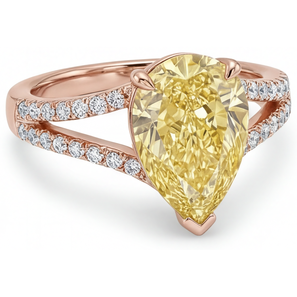 Luxuriöser Fancy Gelber Diamant Solitär mit Seitensteinen 2,50 Karat – Profilansicht