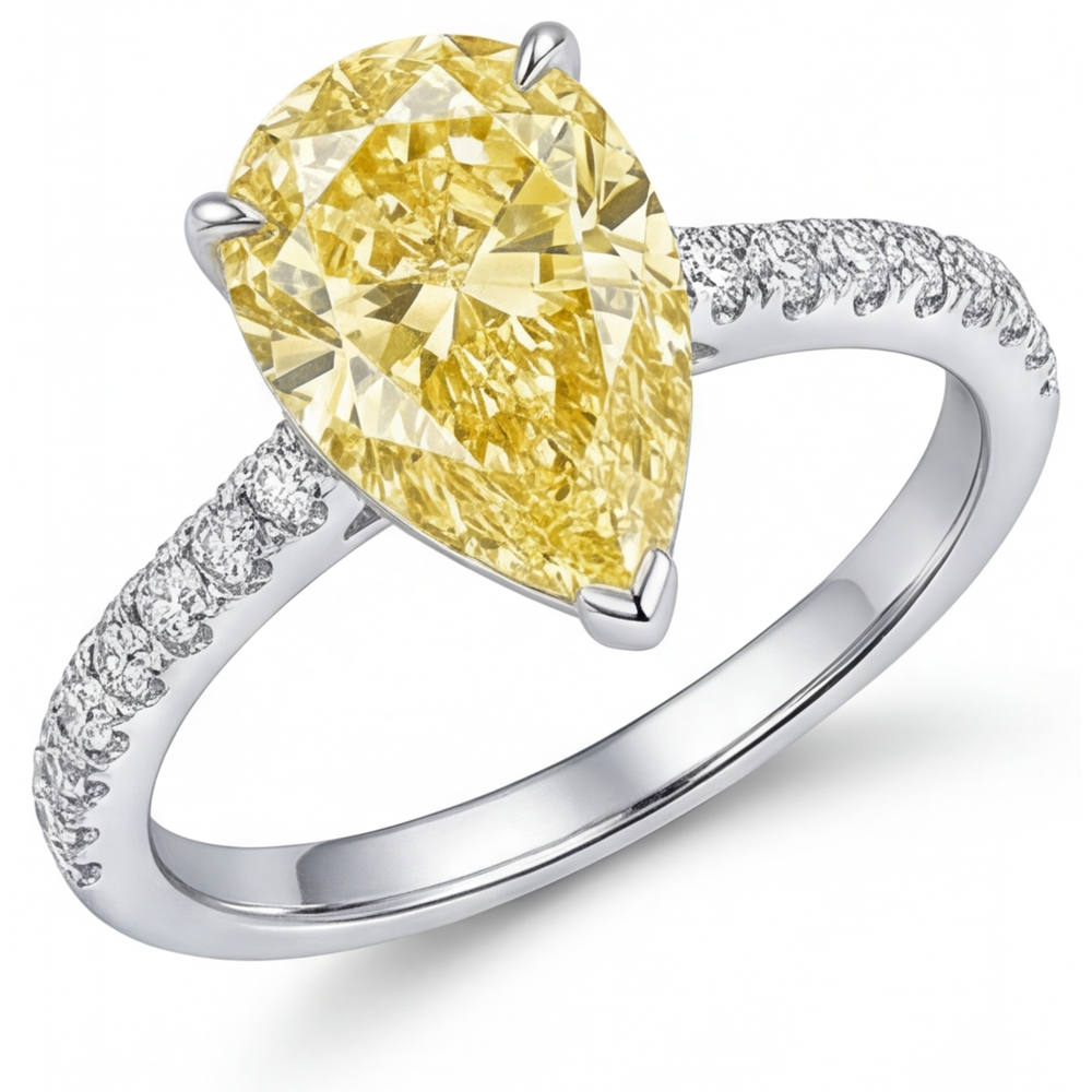 Fancy Gelber Diamant Statement-Ring 1,75-Karat 14 Karat Zweifarbig Gold – Hauptansicht