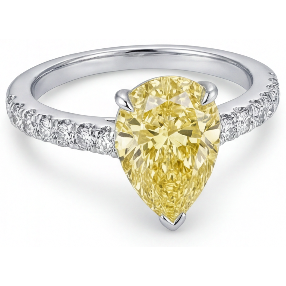 Fancy Gelber Diamant Statement-Ring 1,75-Karat 14 Karat Zweifarbig Gold – Schrägansicht