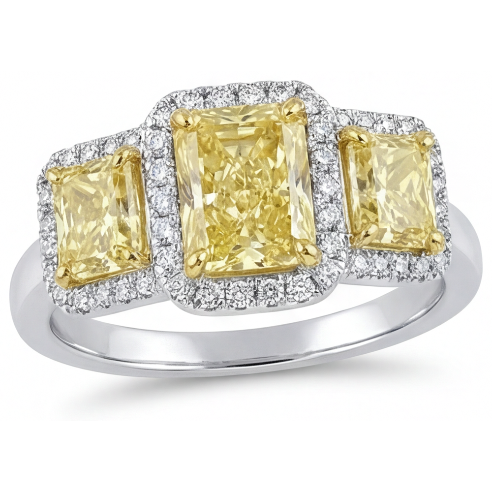 Fancy Gelber Diamant Statement-Ring 2-Karat Zweifarbiges 14K Gold – Hauptansicht