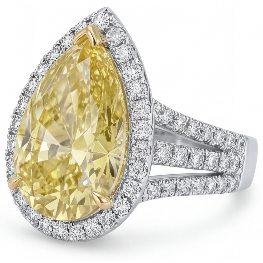 Authentischer Fancy Gelber Diamant Statement-Ring 4 Karat 14 Karat Zweifarbig Gold – Seitenansicht