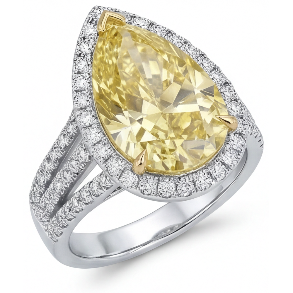 Authentischer Fancy Gelber Diamant Statement-Ring – Schrägansicht