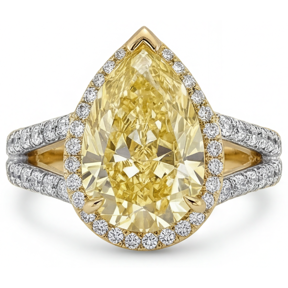 Authentischer Fancy Gelber Diamant Statement-Ring – Schrägansicht