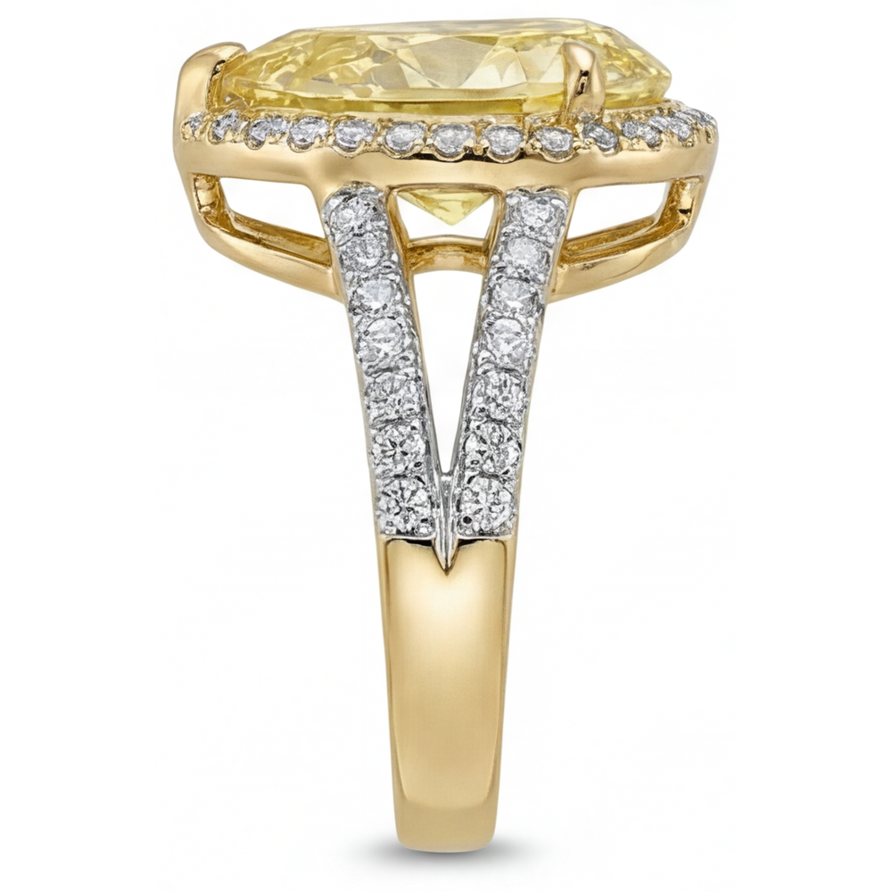 Birnen-Schliff Fancy Gelber Diamant Ring in Zweifarbiges 14K Gold – Draufsicht