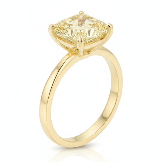 Verlobungsring mit gelbem Edelstein 2,17 Karat Natürlicher Fancy-Diamant Solitär im Radiantschliff 18 Karat Gold