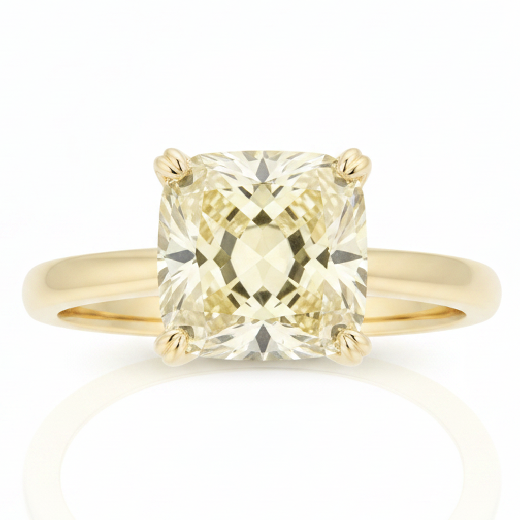 Verlobungsring mit gelbem Edelstein 2,17 Karat Natürlicher Fancy-Diamant Solitär im Radiantschliff 18 Karat Gold