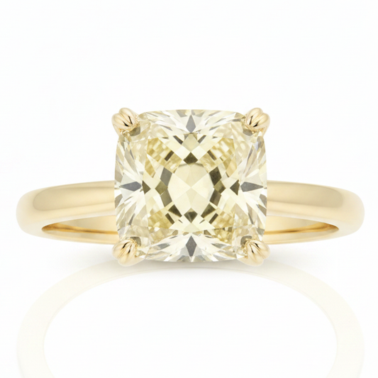 Verlobungsring mit gelbem Edelstein 2,17 Karat Natürlicher Fancy-Diamant Solitär im Radiantschliff 18 Karat Gold