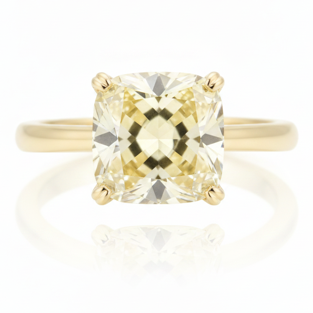 Verlobungsring mit gelbem Edelstein 2,17 Karat Natürlicher Fancy-Diamant Solitär im Radiantschliff 18 Karat Gold