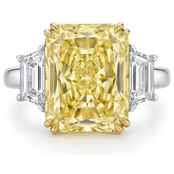 Radiant-Schliff Gelber Kanarienvogel-Diamant Drei-Stein-Ring in