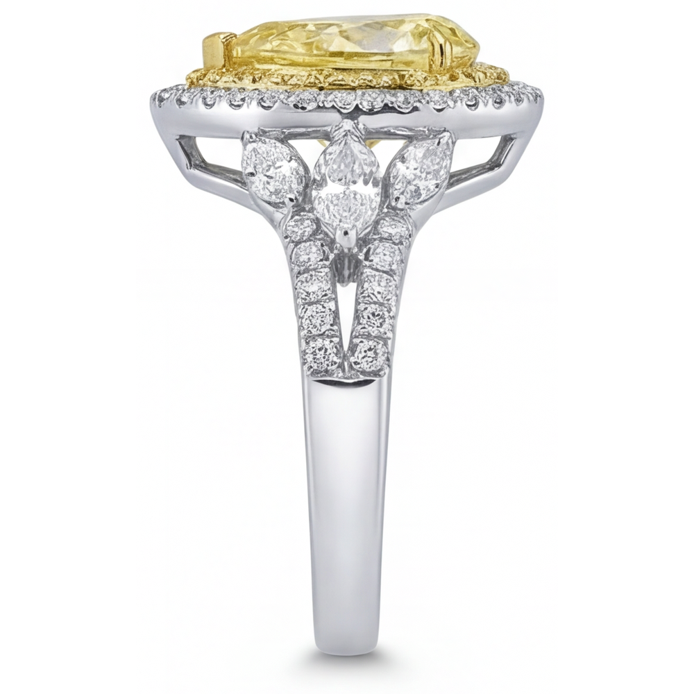 Naturreiner Gelber Kanarienvogel-Diamant Halo-Fassung Ring – Rückansicht