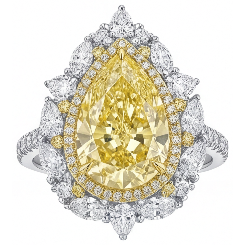 Naturreiner Gelber Kanarienvogel-Diamant Halo-Fassung Ring – Hauptansicht