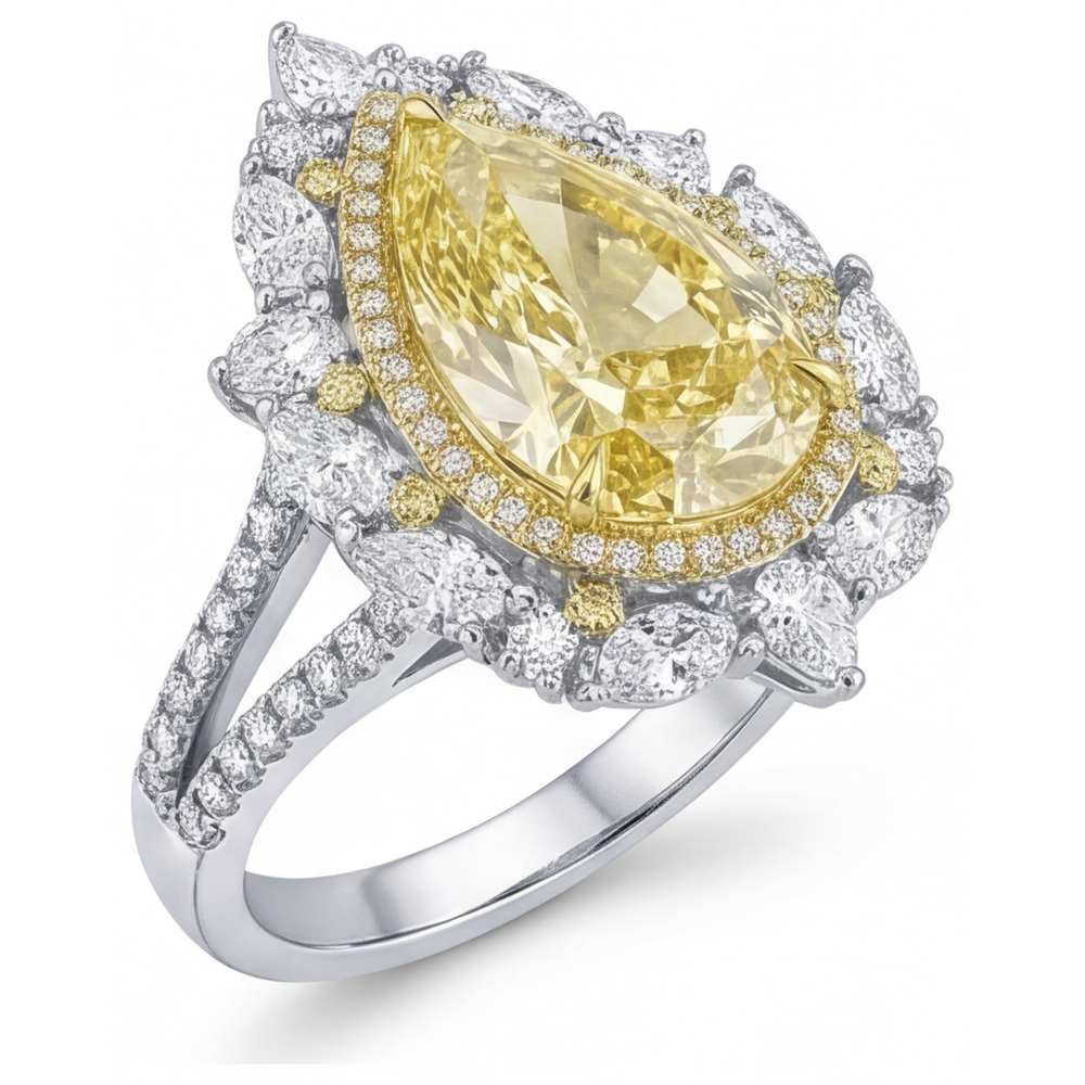 Tropfen-Schliff Gelber Kanarienvogel-Diamant Ring in Bicolor 14K Gold – Seitenansicht