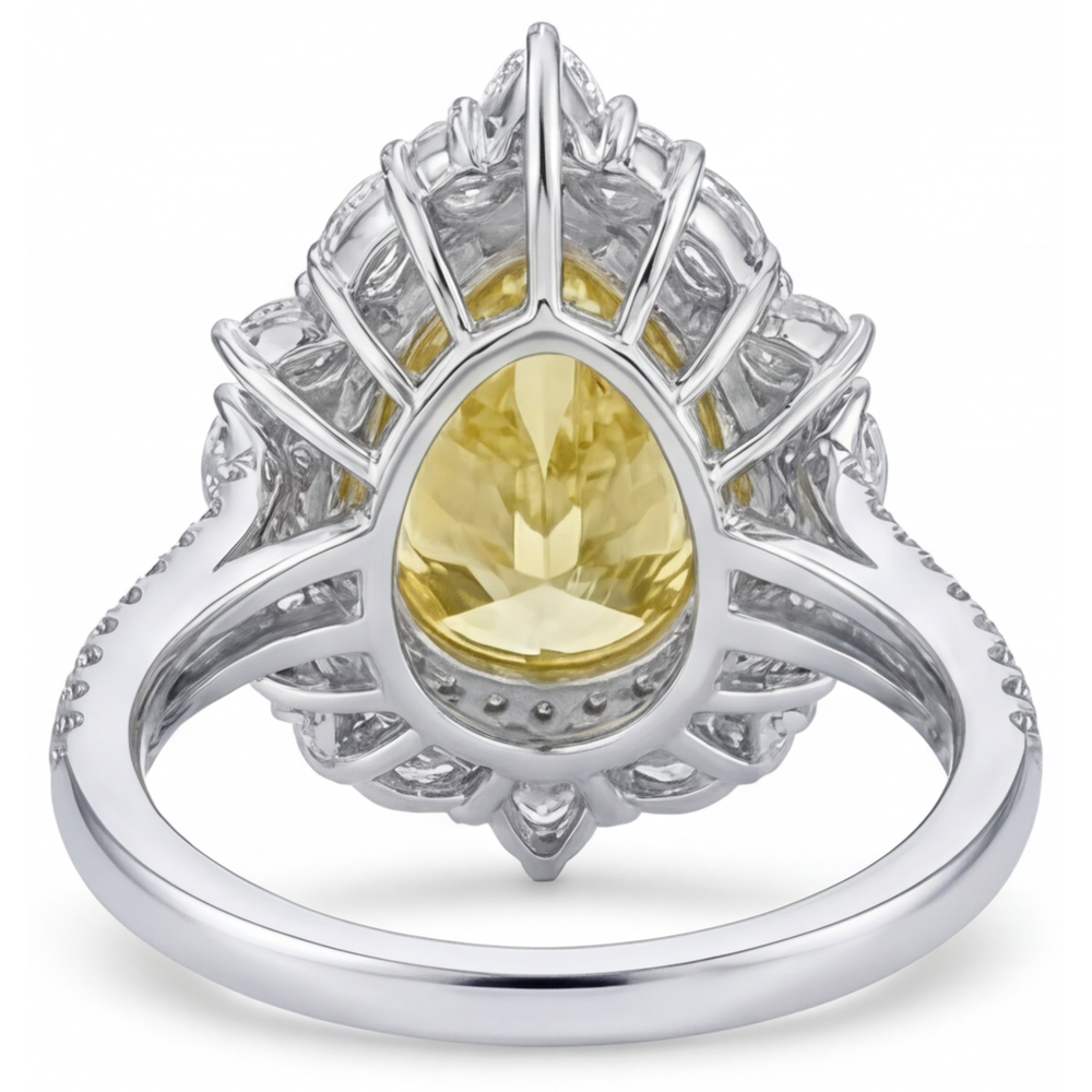 Handgefertigter Gelber Kanarienvogel-Diamant Halo-Fassung Ring 3,25 Karat – Draufsicht