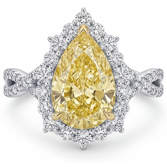 Naturreiner Gelber Kanarienvogel-Diamant Halo-Fassung Ring 3,75 Karat 14 Karat Zweifarbig Gold – Frontansicht