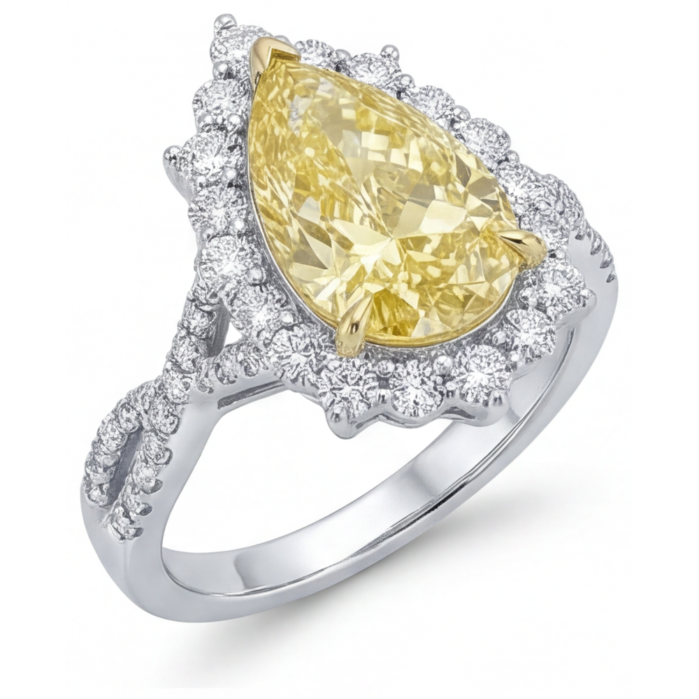 Maßgefertigter Gelber Kanarienvogel-Diamant Halo-Fassung Ring 3,75 Karat – Seitenansicht