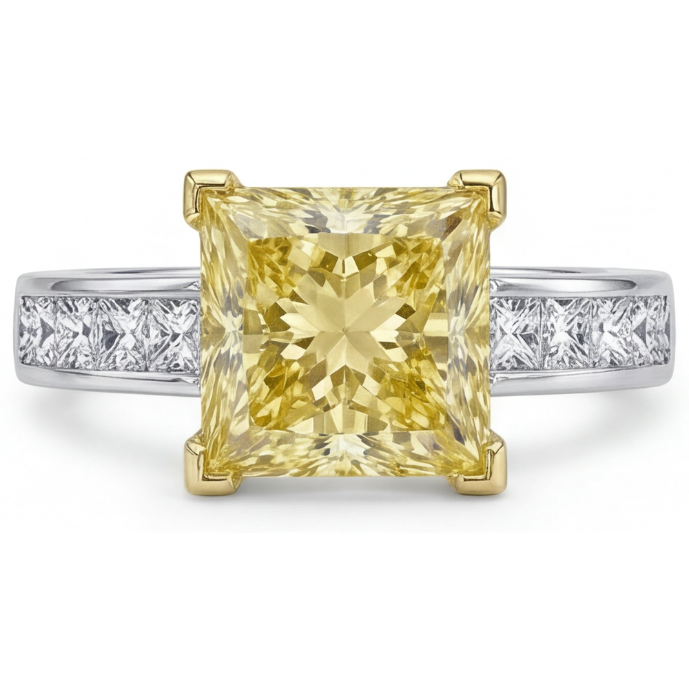 Prinzess Gelber Kanarienvogel-Diamant Ring in Bicolor 14K Gold – Frontansicht
