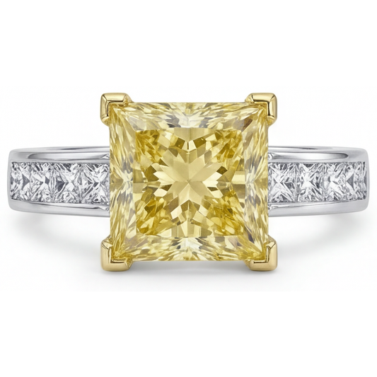 Prinzess Gelber Kanarienvogel-Diamant Ring in Bicolor 14K Gold – Frontansicht