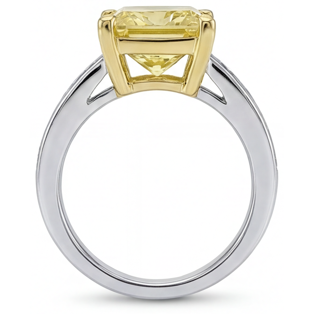 Stilvoller Gelber Kanarienvogel-Diamant Halo-Fassung Ring 3,75 Karat – Draufsicht