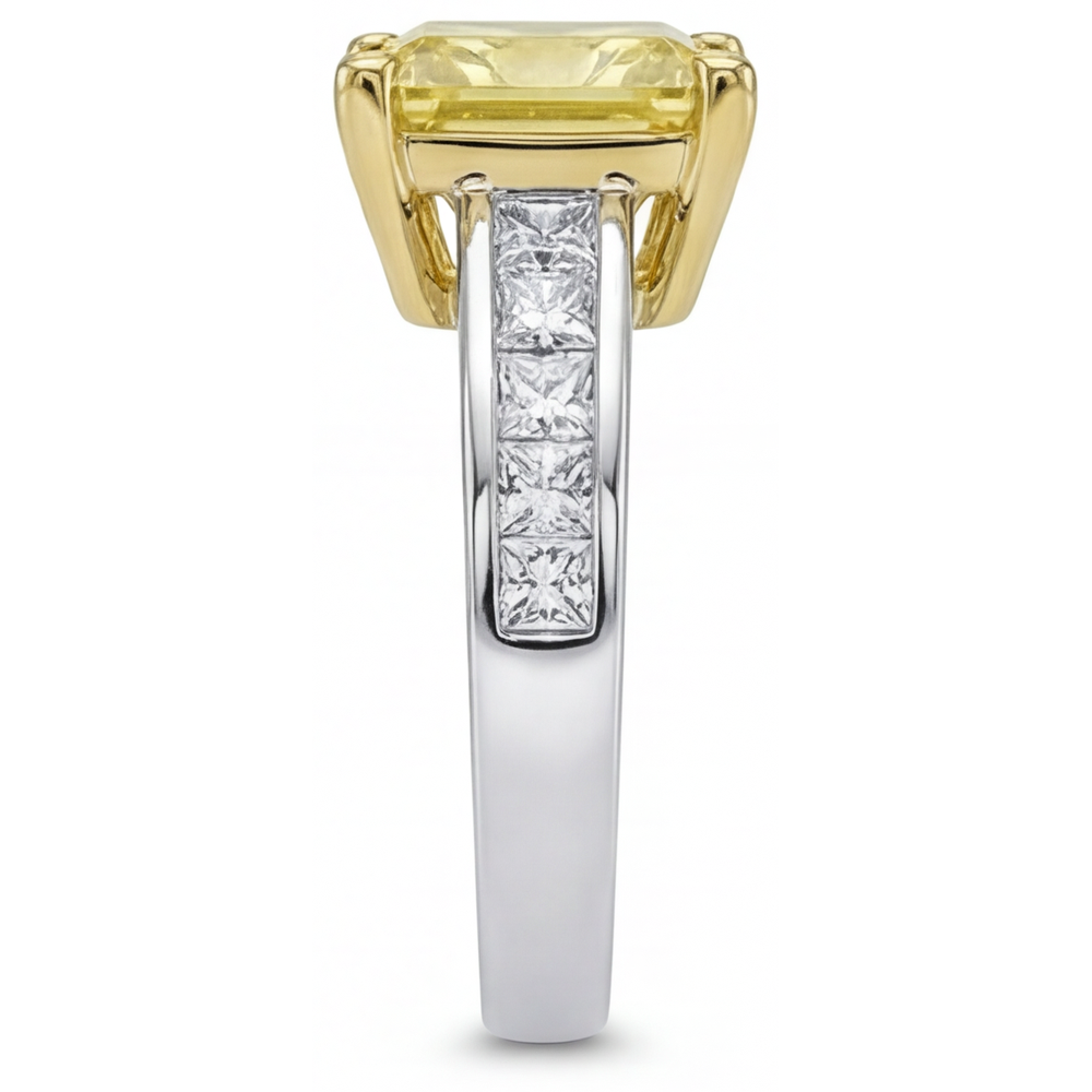 Natürlicher Gelber Kanarienvogel-Diamant Halo-Fassung Ring – Rückansicht
