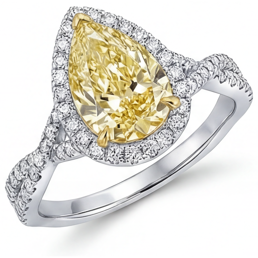 Echter Gelber Kanarienvogel-Diamant Halo-Ring – Seitenansicht