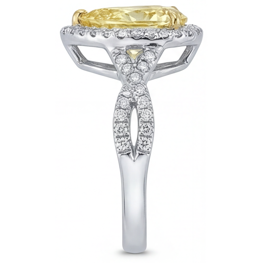 Echter Gelber Kanarienvogel-Diamant Halo-Ring – Rückansicht