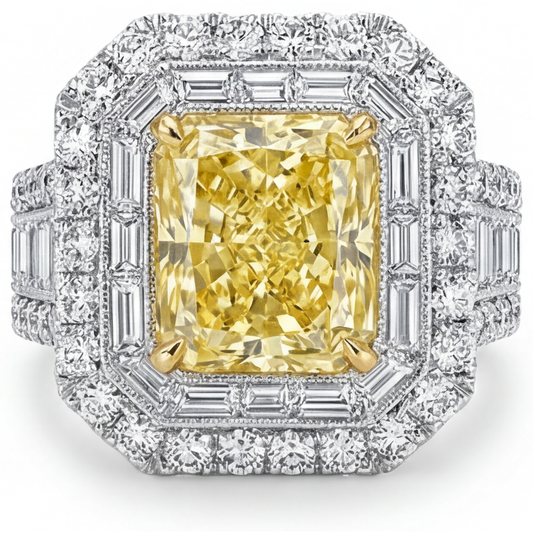 Gelber Kanarienvogel-Diamant Halo-Ring 2-Karat 14 Karat Zweifarbig Gold – Hauptansicht