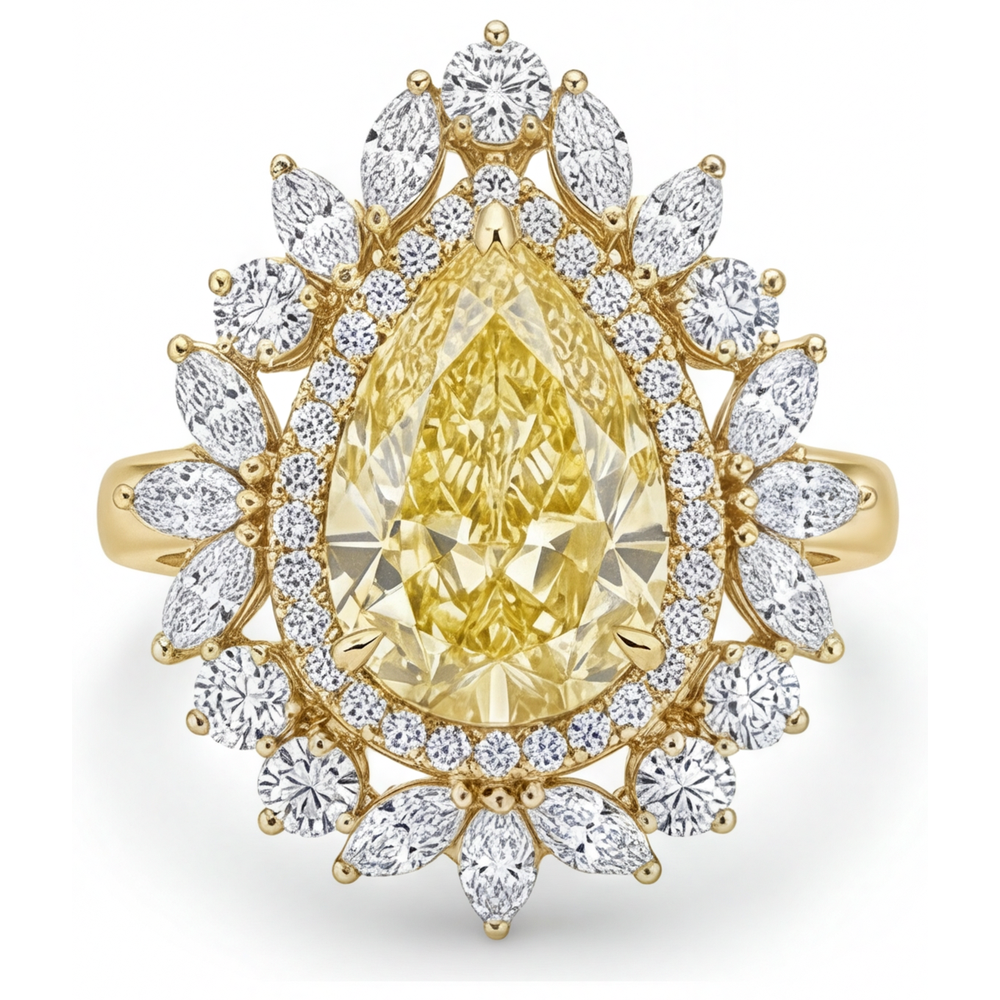 Erdgewonnener Gelber Kanarienvogel-Diamant Halo-Ring – Frontansicht