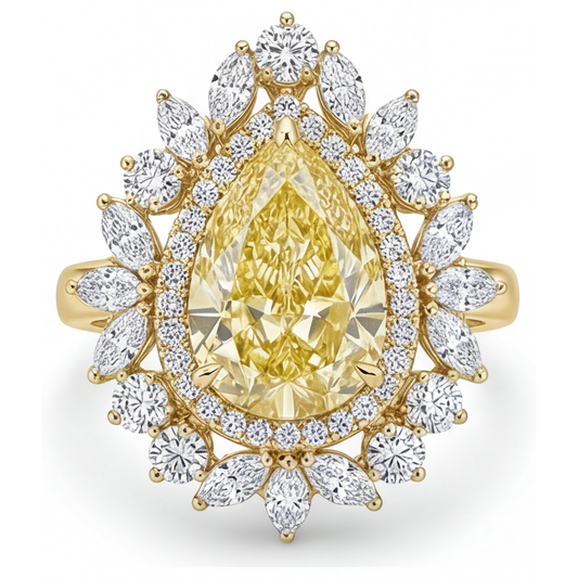 Erdgewonnener Gelber Kanarienvogel-Diamant Halo-Ring – Frontansicht