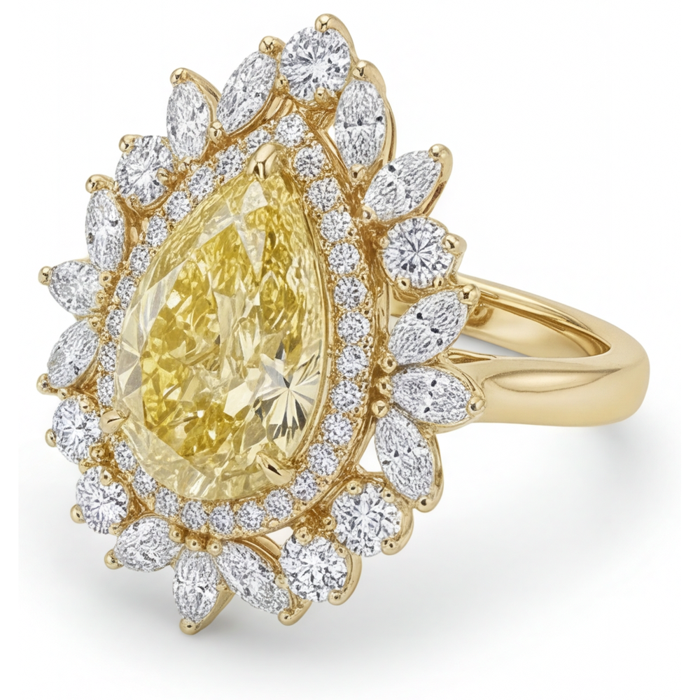Erdgewonnener Gelber Kanarienvogel-Diamant Halo-Ring 2,50 Karat 14 Karat Gelbgold – Seitenansicht