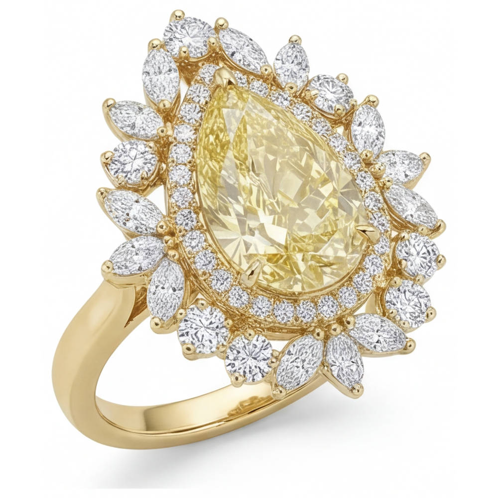 Stilvoller Halo-Ring 2,50 Karat – Schrägansicht