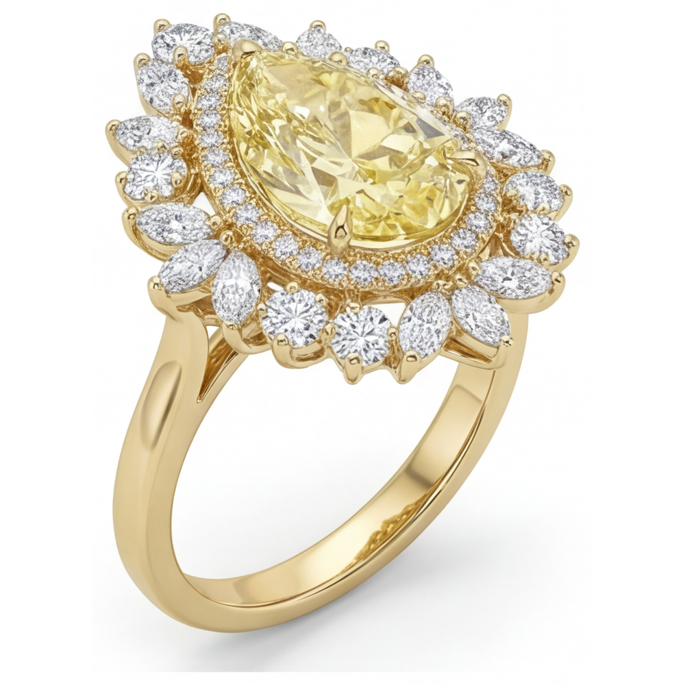 Tropfen-Schliff Gelber Kanarienvogel-Diamant Ring in 14 Karat Gelbgold – Profilansicht