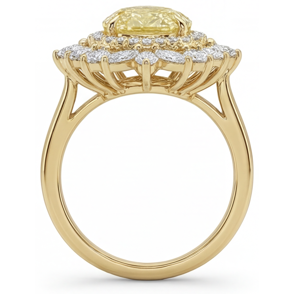 Gelber Kanarienvogel-Diamant Halo-Ring 2,50-Karat 14 Karat Gelbgold – Draufsicht