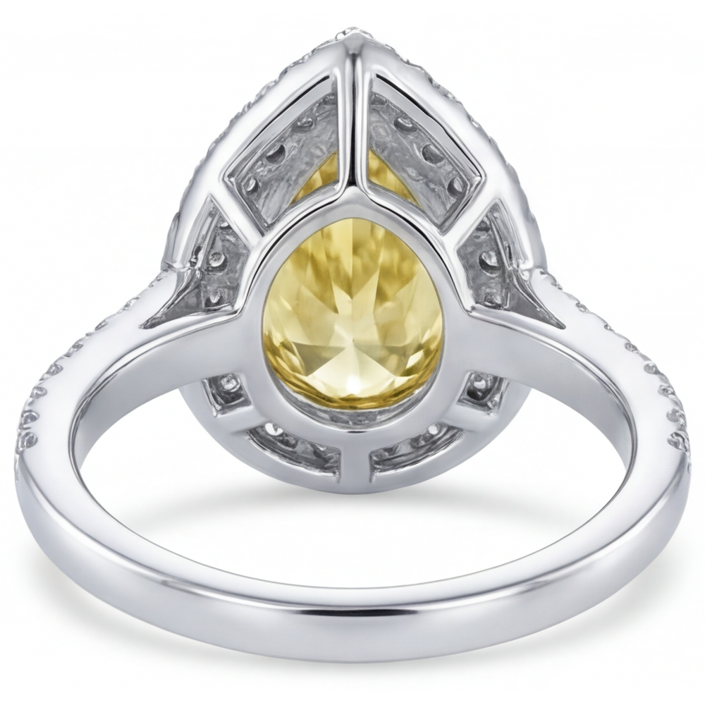 Gelber Kanarienvogel-Diamant Tropfen-Schliff Halo-Ring in 14 Karat Zweifarbig Gold – Draufsicht