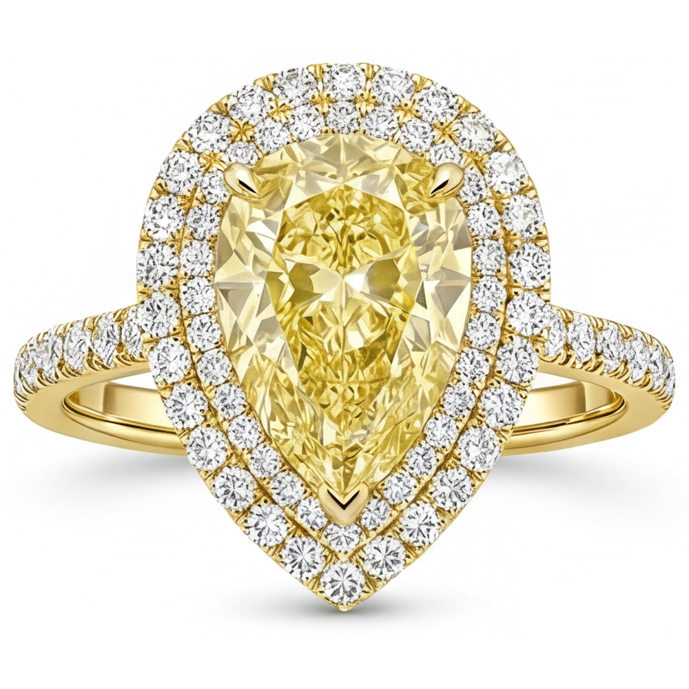 Naturreiner Gelber Kanarienvogel-Diamant Halo-Verlobungsring 2,50 Karat 14K Gelbgold – Frontansicht