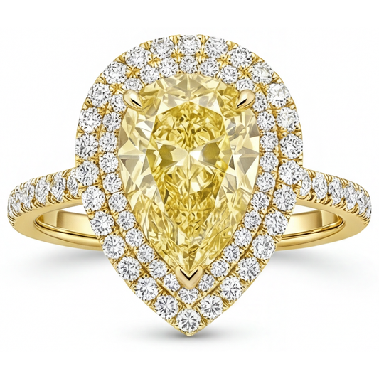 Naturreiner Gelber Kanarienvogel-Diamant Halo-Verlobungsring 2,50 Karat 14K Gelbgold – Frontansicht