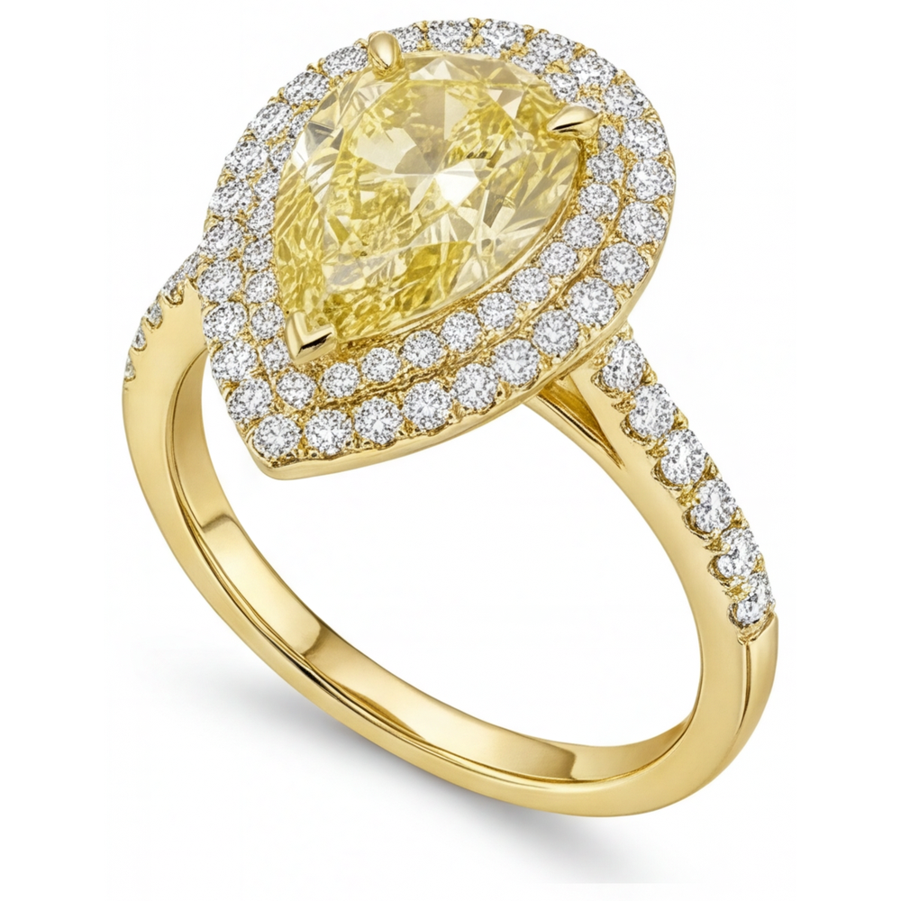 Halo-Verlobungsring 14K Gelbgold mit Gelber Kanarienvogel-Diamant – Schrägansicht