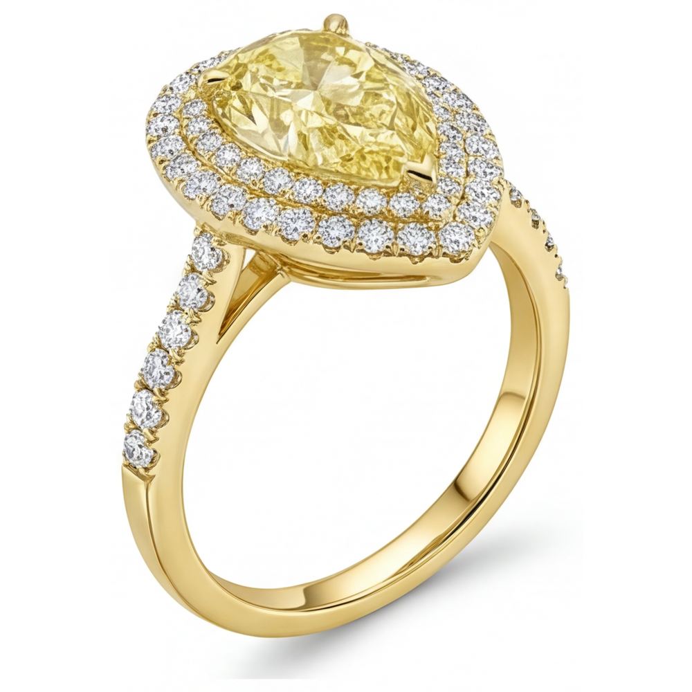 Birnen-Schliff Gelber Kanarienvogel-Diamant Ring in 14K Gelbgold – Profilansicht