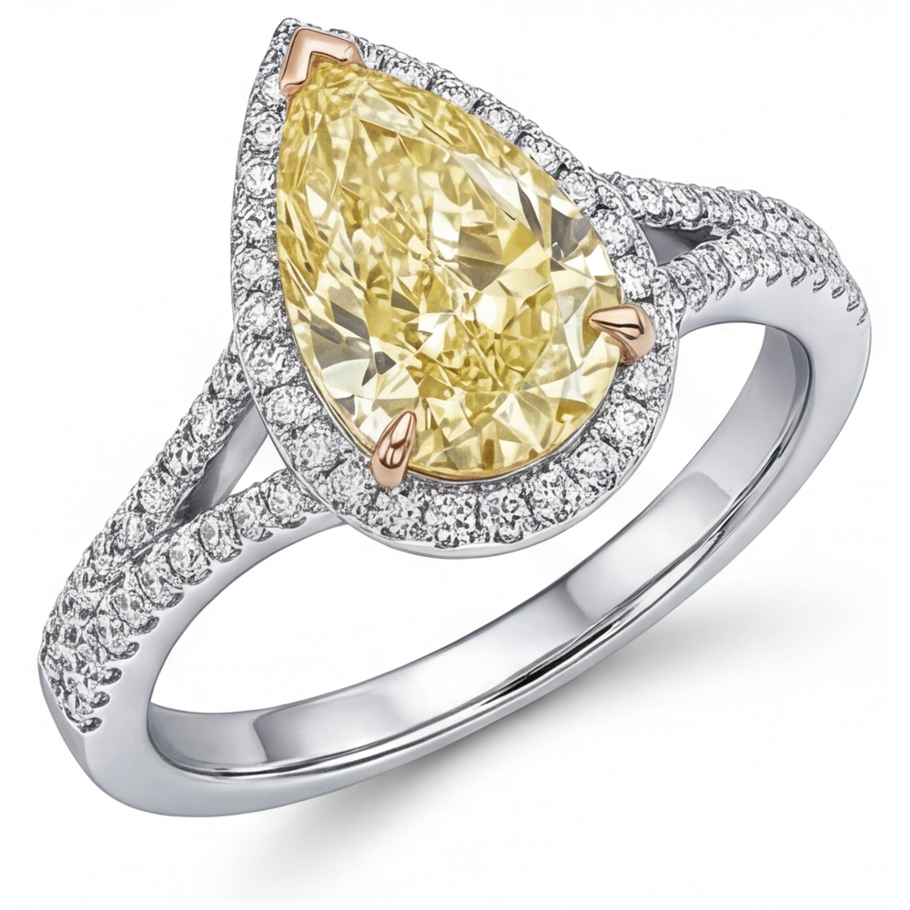 Handgemachter Halo-Verlobungsring 2 Karat – Seitenansicht