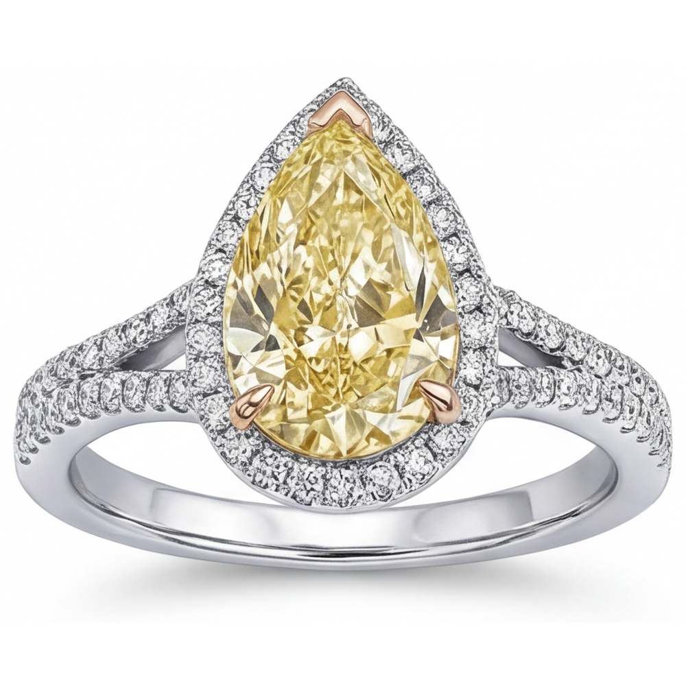 Naturreiner Gelber Kanarienvogel-Diamant Halo-Verlobungsring – Profilansicht