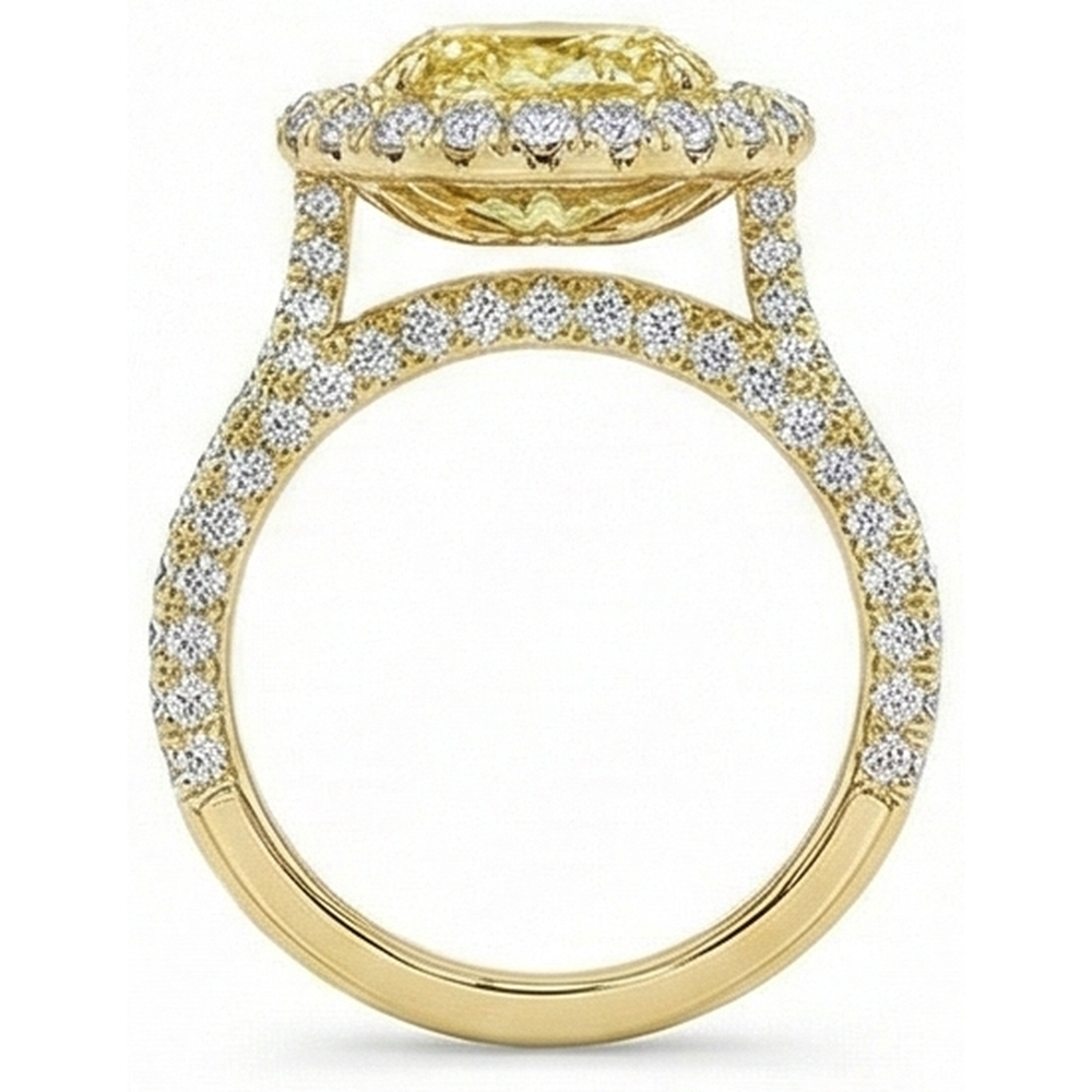 Oval Gelber Kanarienvogel-Diamant Ring in 14K Gelbgold – Seitenansicht