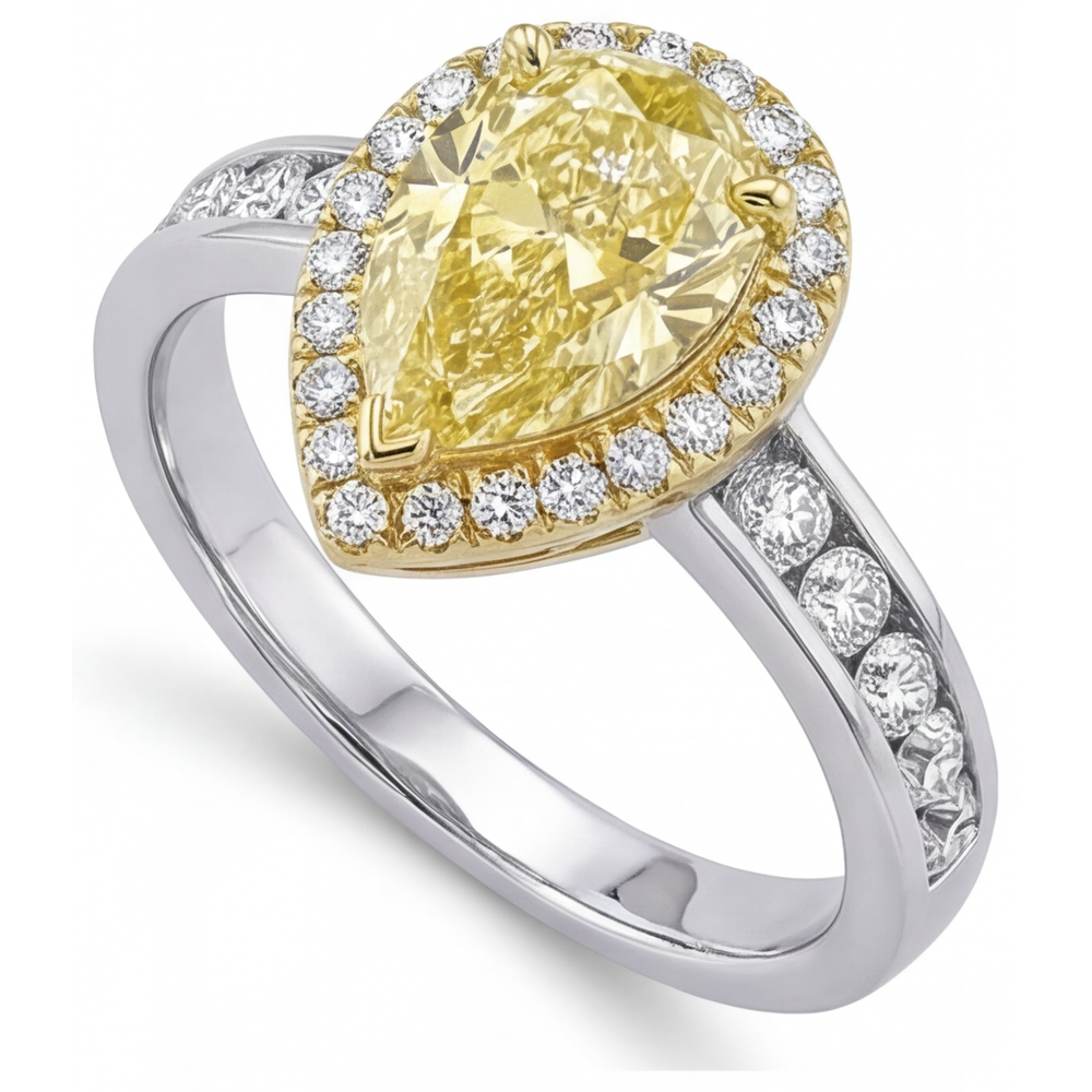 Gelber Kanarienvogel-Diamant Schmuck-Ring 1-Karat Bicolor 14K Gold – Schrägansicht