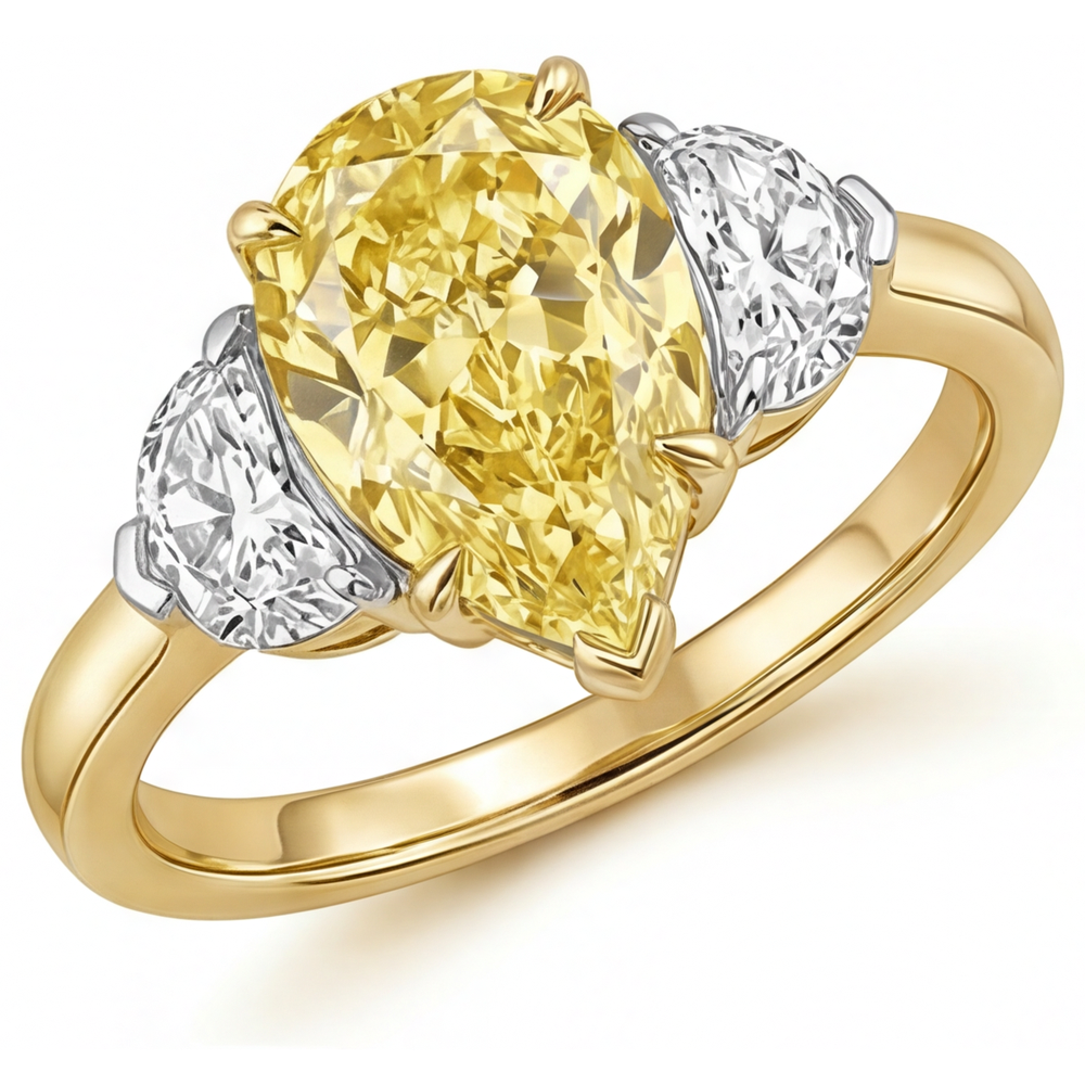 Erdgewonnener Gelber Kanarienvogel-Diamant Statement-Ring 1 Karat Zweifarbiges 14K Gold – Frontansicht