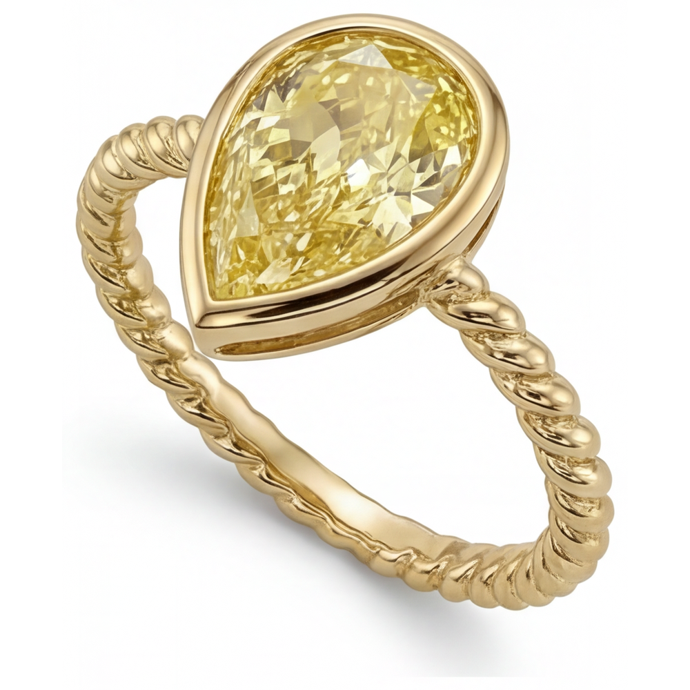 Gelber Kanarienvogel-Diamant Statement-Ring 2,25-Karat 14K Gelbgold – Seitenansicht