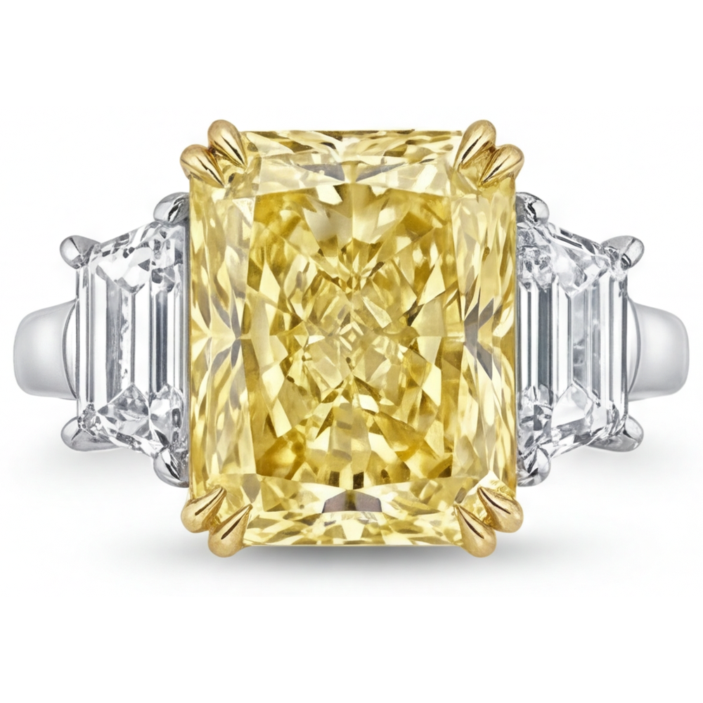 Maßgefertigter Gelber Kanarienvogel-Diamant Trilogie-Ring 2,5 Karat – Hauptansicht