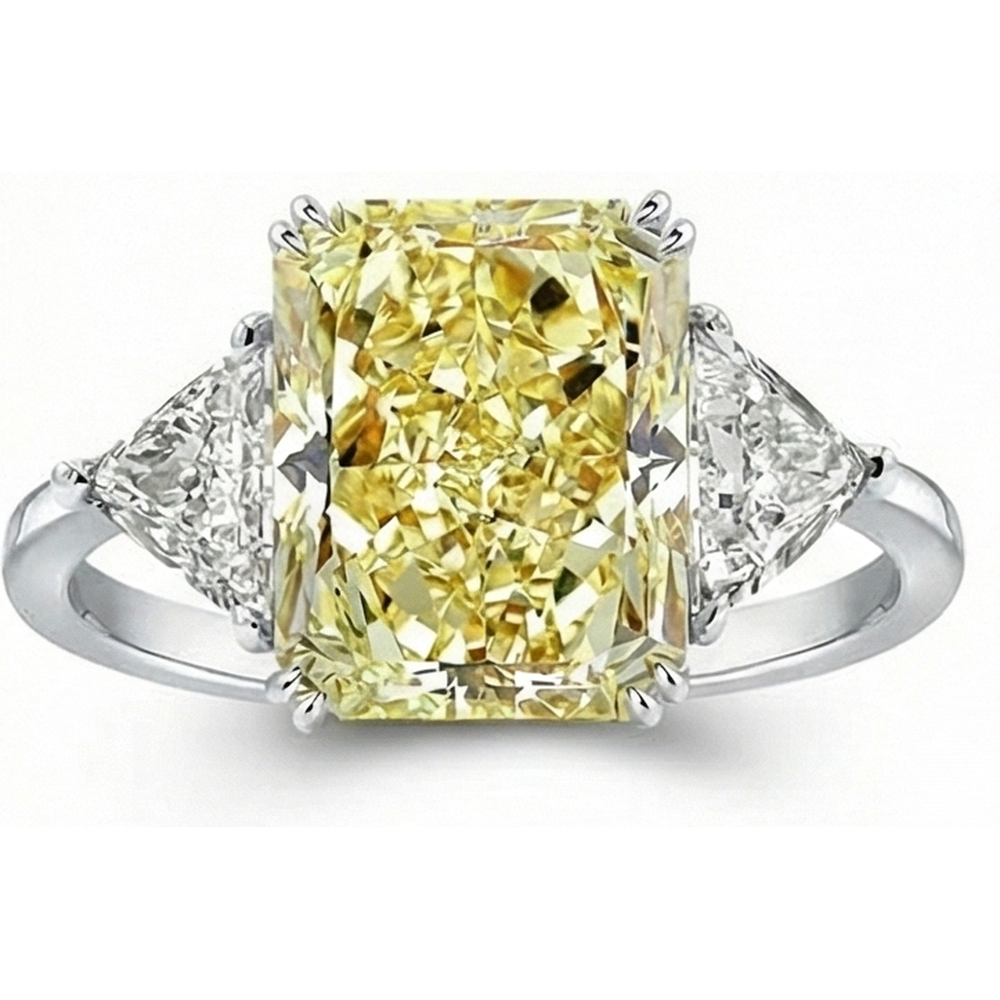 Echter Gelber Kanarienvogel-Diamant Trilogie-Ring 4 Karat 14 Karat Weißgold – Frontansicht