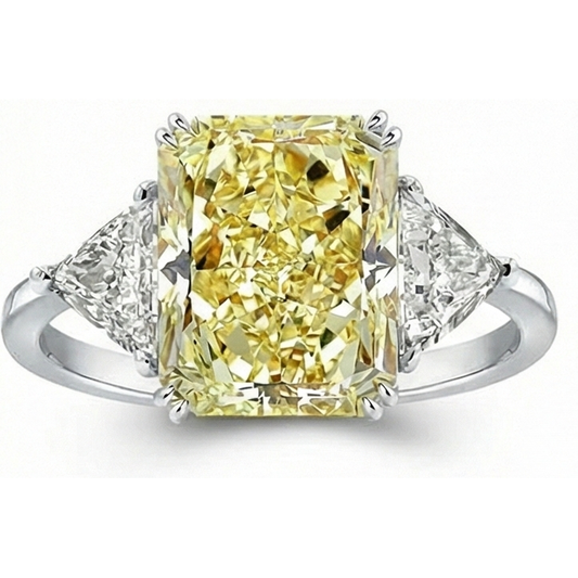 Echter Gelber Kanarienvogel-Diamant Trilogie-Ring 4 Karat 14 Karat Weißgold – Frontansicht